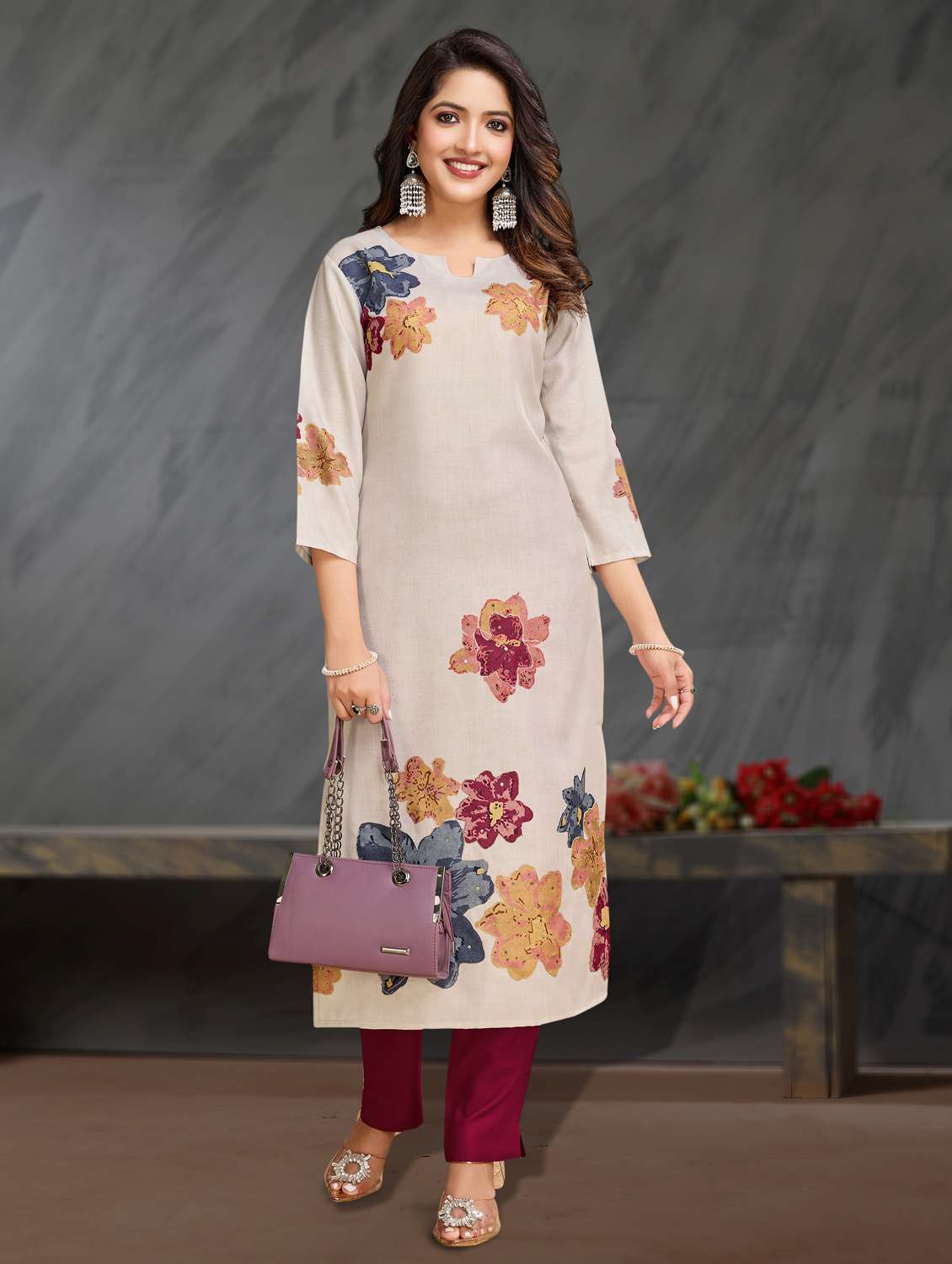 women three quarter sleeve kurta pant set - 21966057 -  Zoom Image - 0