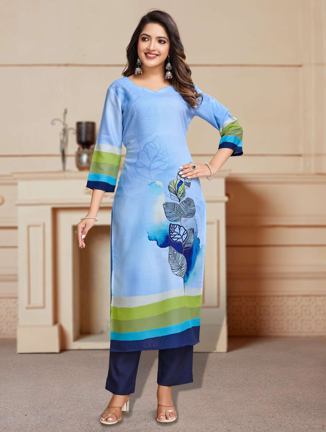 women three quarter sleeve kurta pant set - 21966060 -  Zoom Image - 0