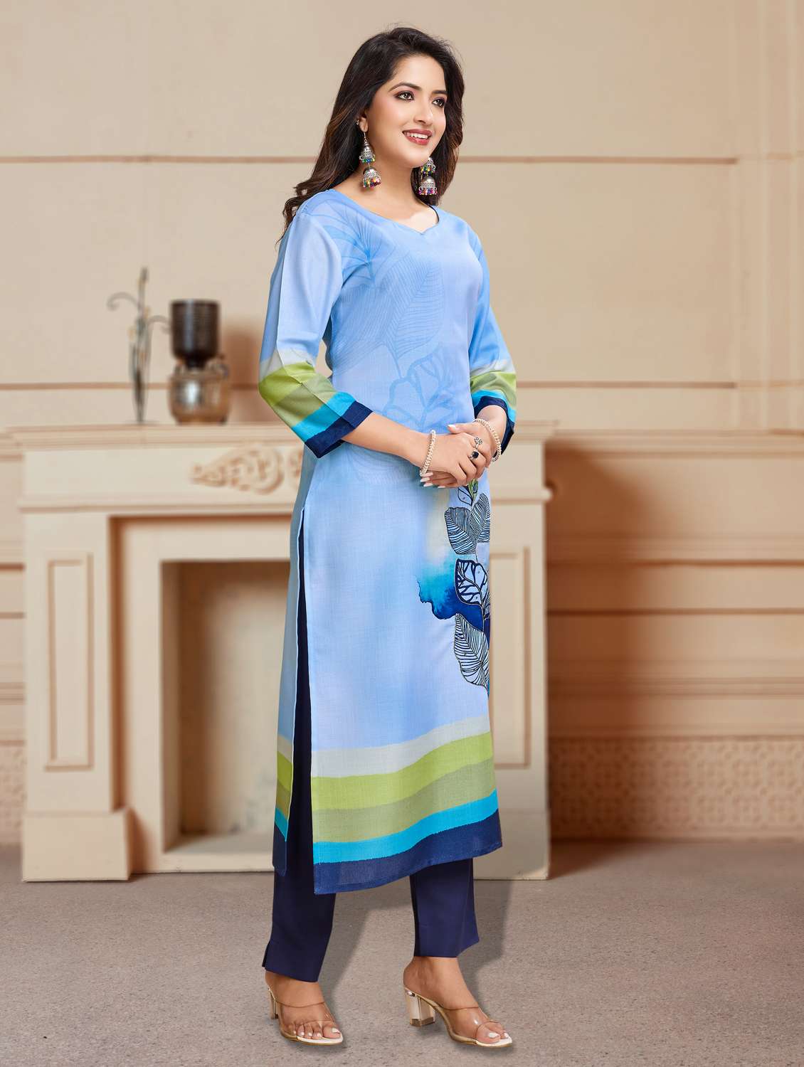 women three quarter sleeve kurta pant set - 21966060 -  Standard Image - 3