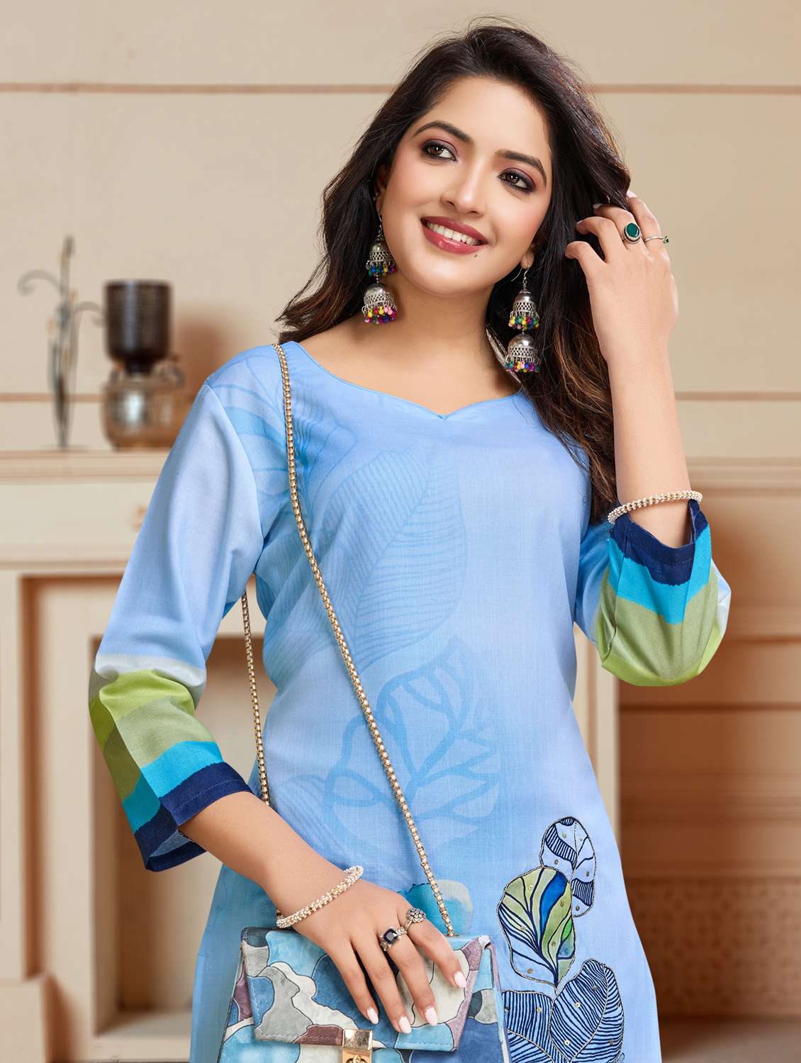 women three quarter sleeve kurta pant set - 21966060 -  Standard Image - 5