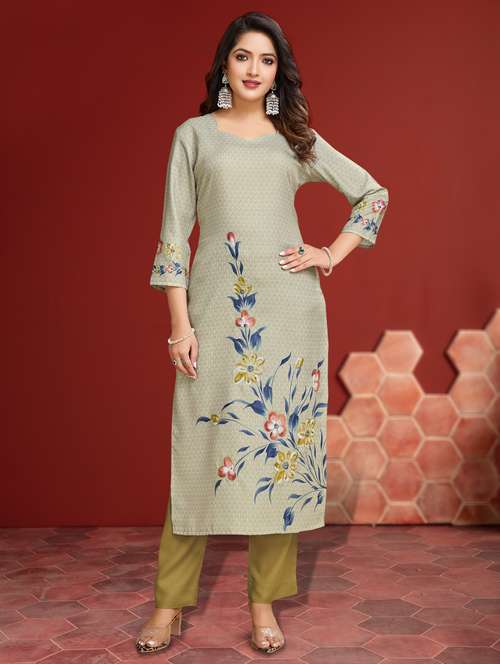 women three quarter sleeve kurta pant set - 21966061 -  Standard Image - 0