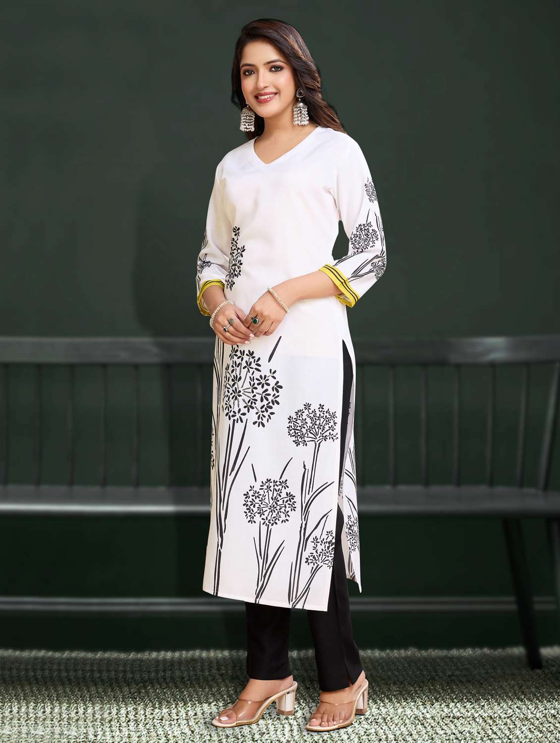 women three quarter sleeve kurta pant set - 21966063 -  Standard Image - 3