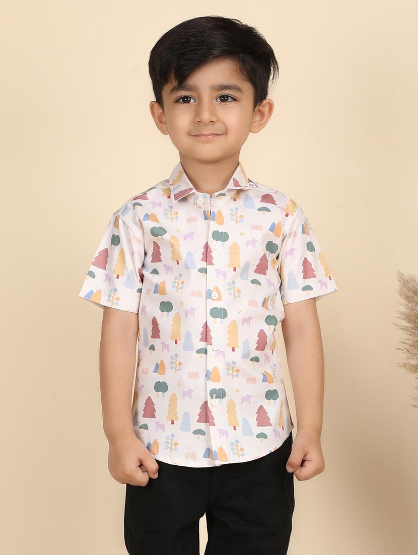 boys printed collared short sleeve shirt