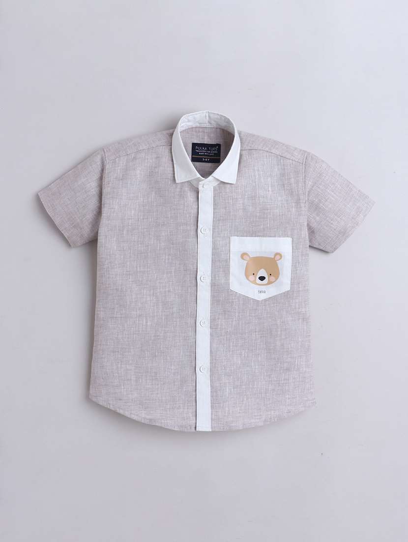 boys solid collared short sleeve shirt - 21966100 - Zoom Image - 0