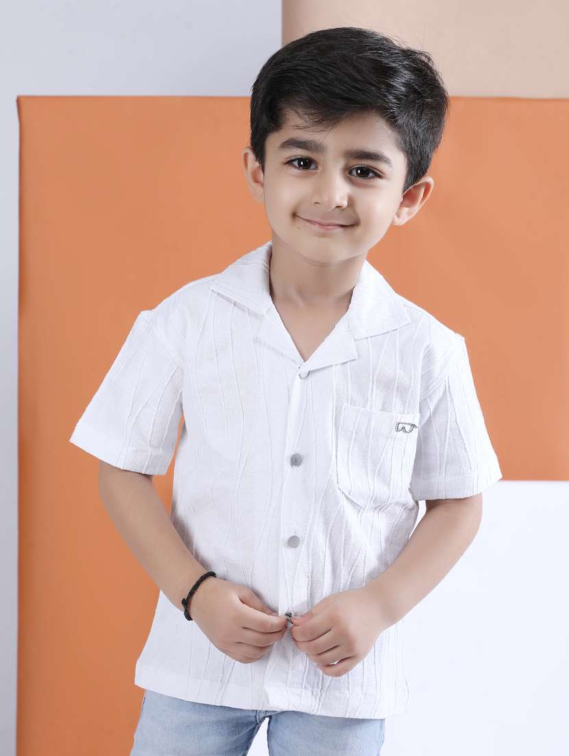white cotton textured fabric shirt collar shirt - 21966103 -  Zoom Image - 0