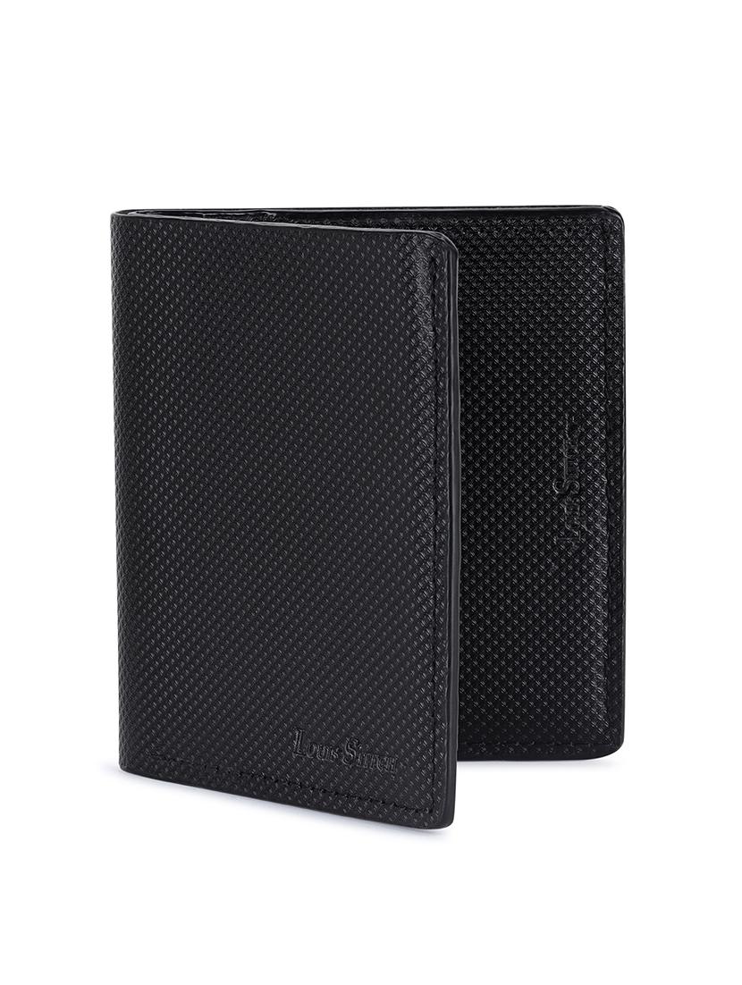 men's black textured leather bifold wallet - 21966113 - Standard Image - 3