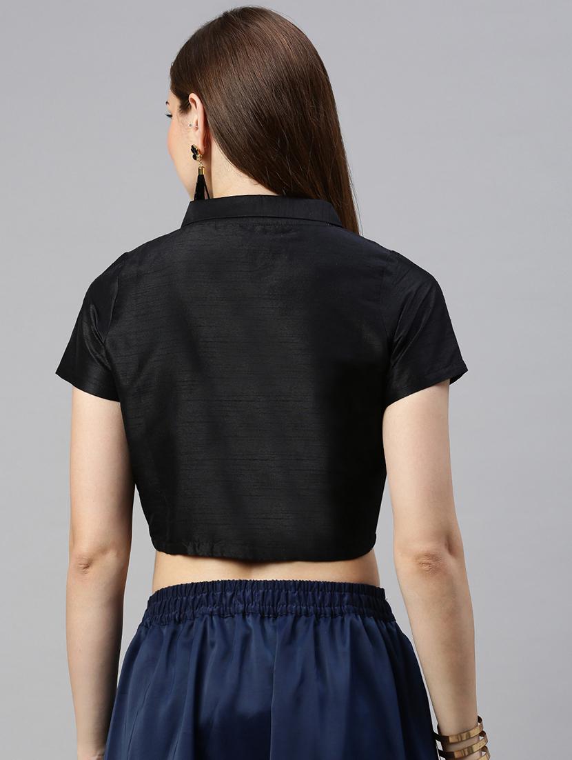 women solid short sleeve stitched blouse - 21966137 - Standard Image - 3