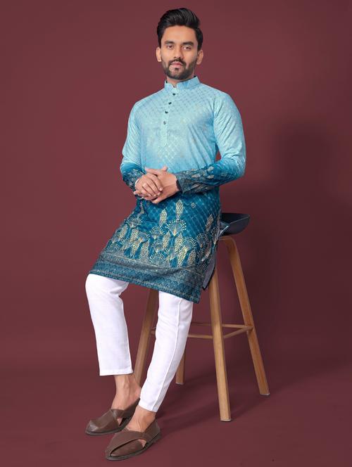 blue rayon long kurta - 21966158 - Standard Image - 0