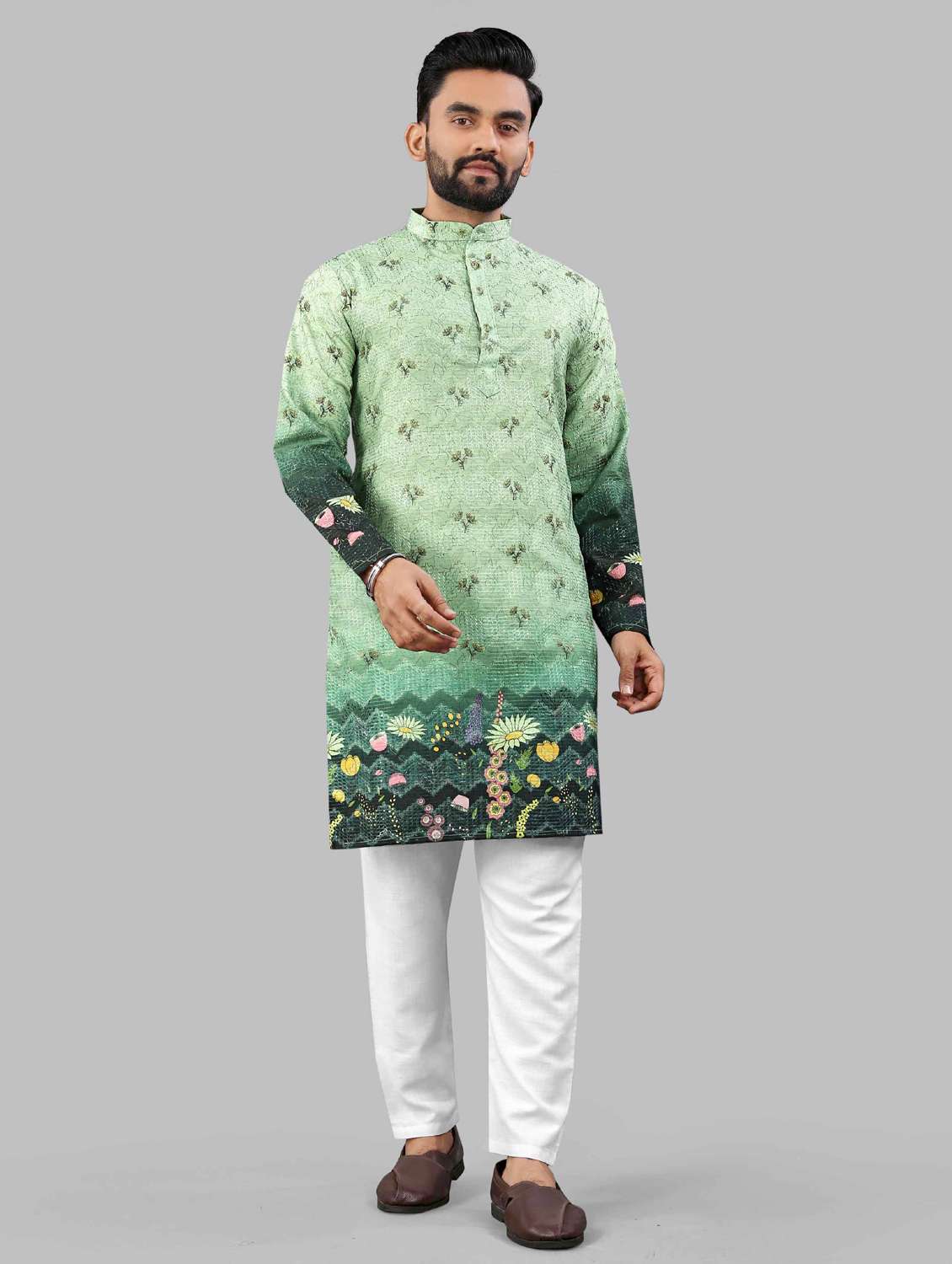green rayon long  kurta - 21966166 -  Zoom Image - 0