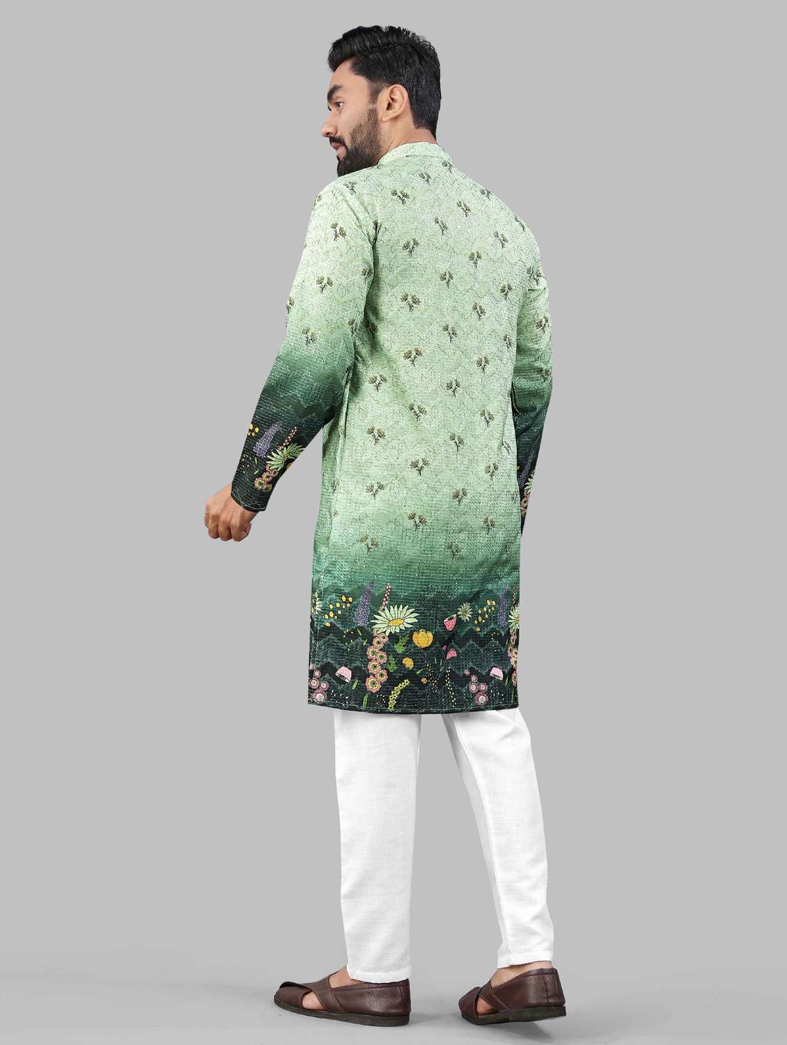 green rayon long kurta - 21966166 - Standard Image - 3