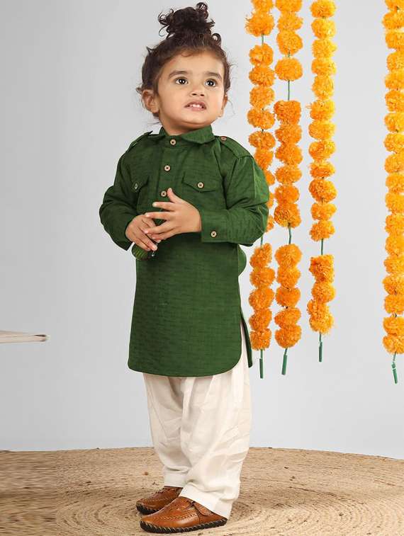 boys solid long sleeve pathani set