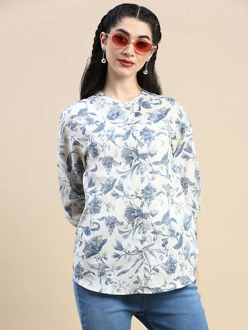 women printed mandarin collar shirt