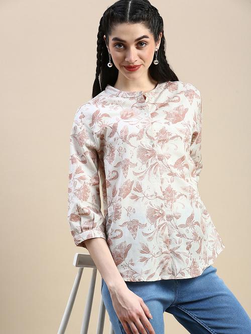 women printed mandarin collar shirt - 21966175 - Standard Image - 0