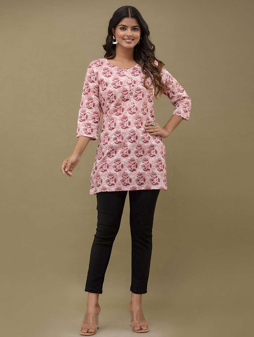 women printed three quarter sleeve straight kurti - 21966185 -  Standard Image - 3