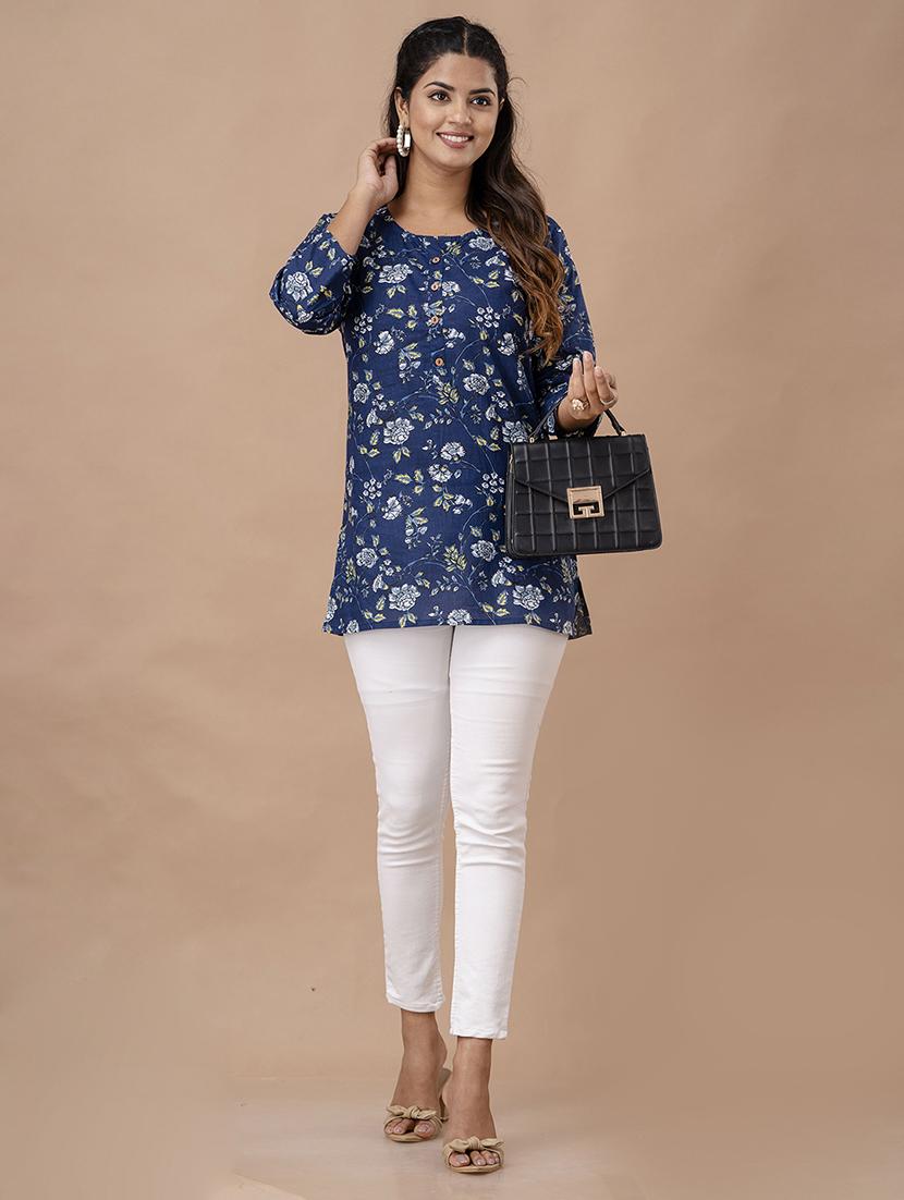 women printed three quarter sleeve straight kurti - 21966188 - Standard Image - 3