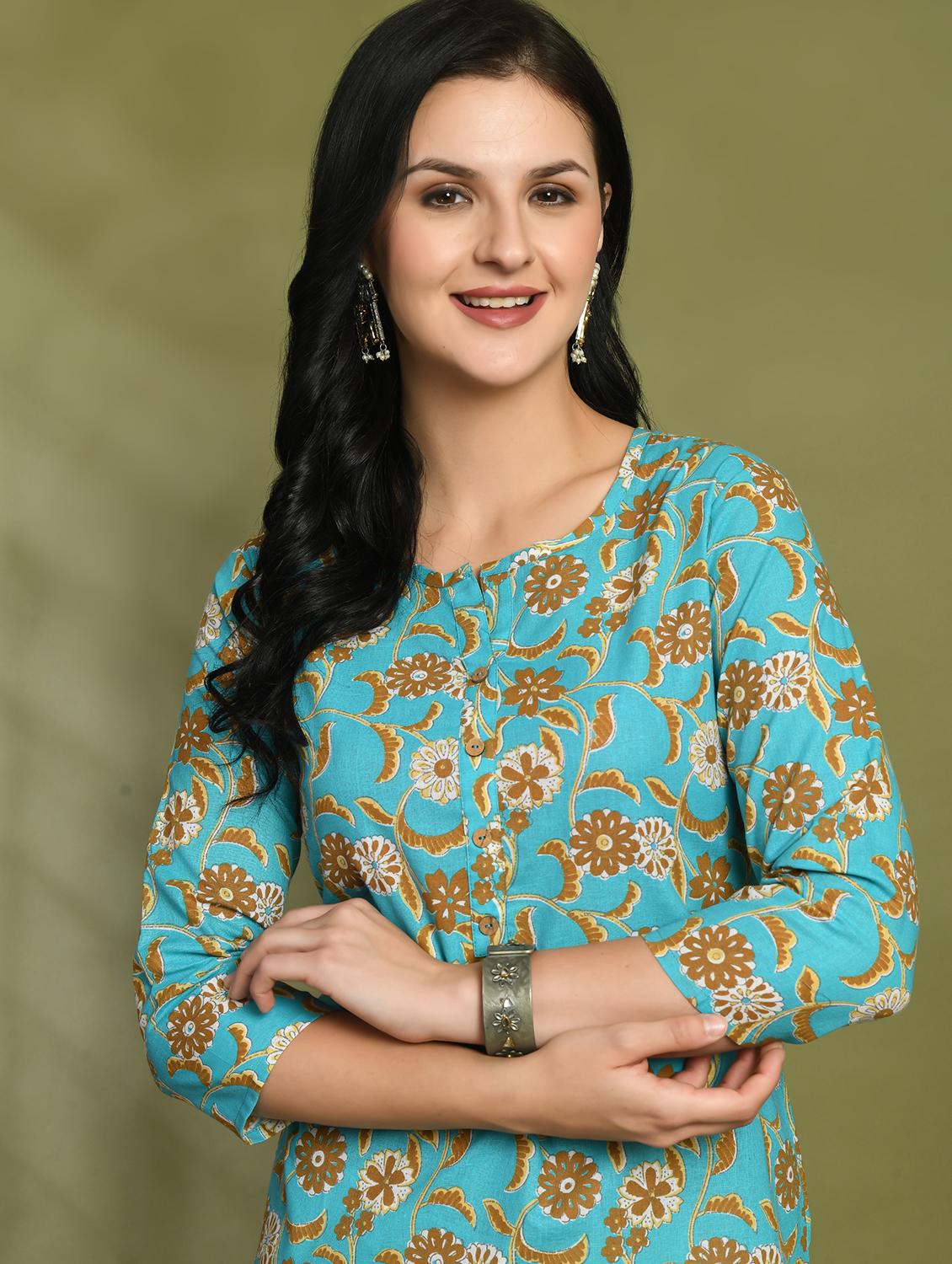 women three quarter sleeve straight kurti - 21966191 - Standard Image - 3