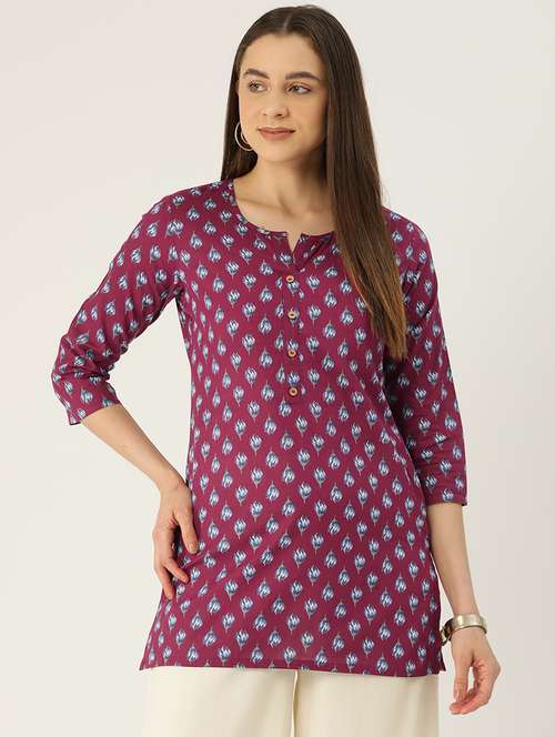 women three quarter sleeve straight kurti - 21966201 - Standard Image - 0