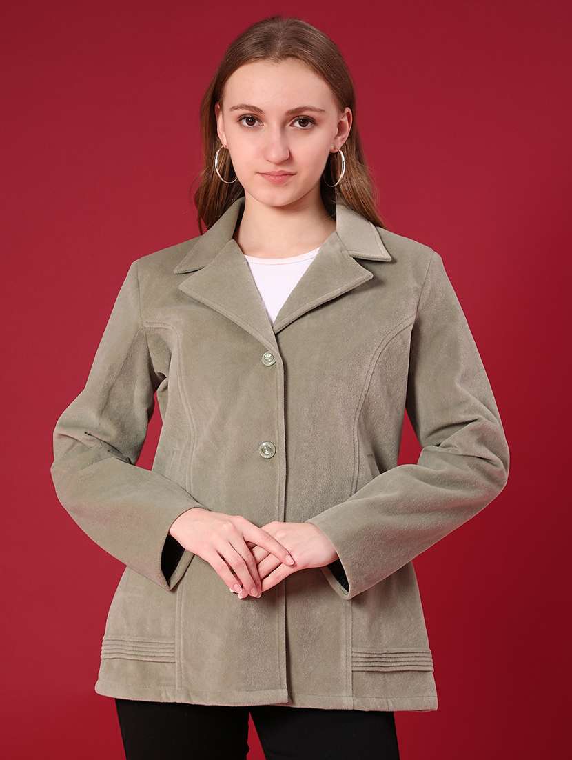 women solid lapel collar pea coat