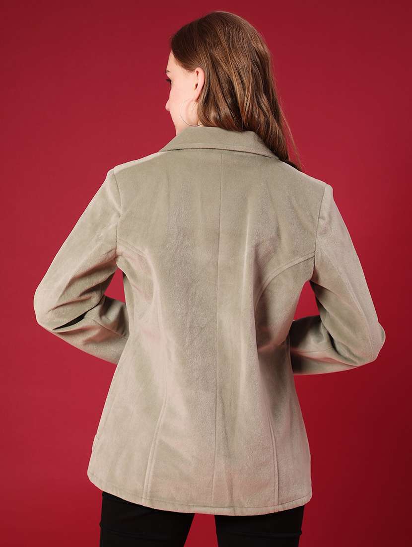 women solid lapel collar pea coat - 21966330 -  Standard Image - 3