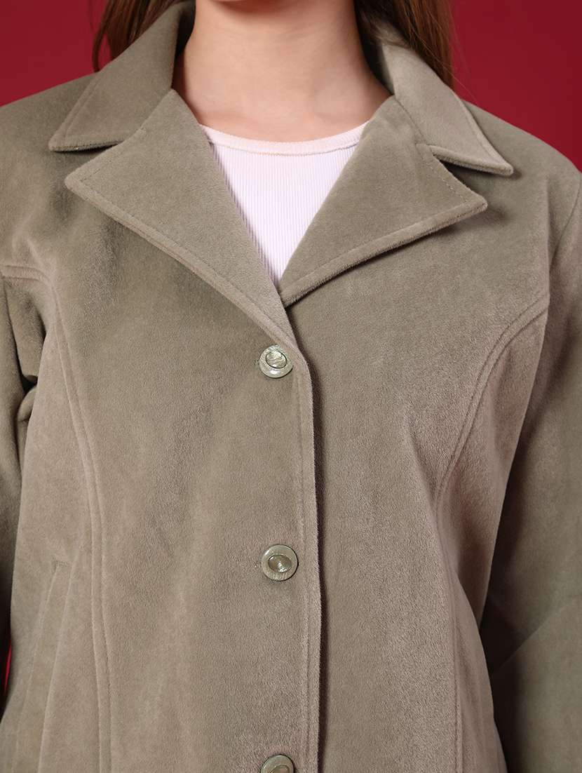 women solid lapel collar pea coat - 21966330 -  Standard Image - 5