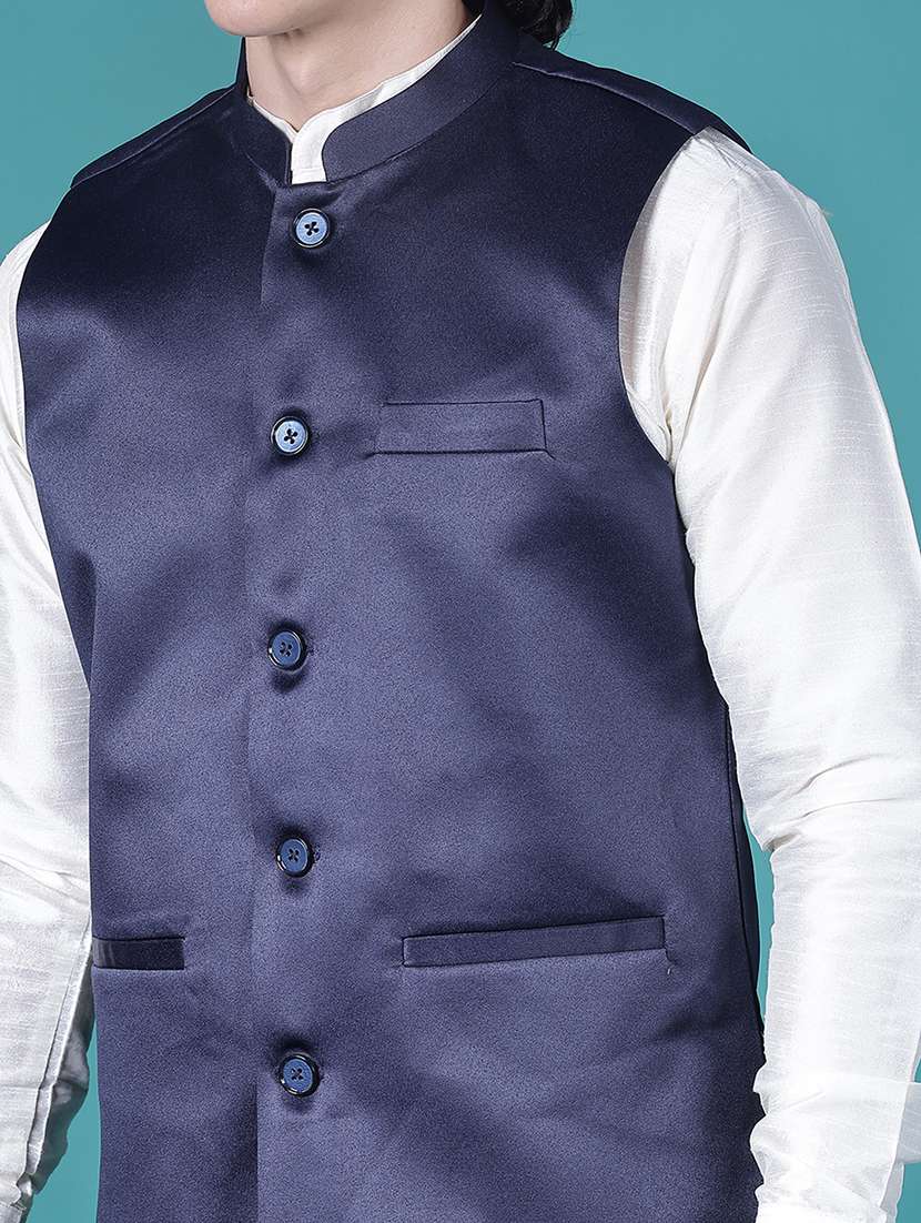 men solid mandarin neck regular fit nehru jacket - 21966339 -  Standard Image - 5