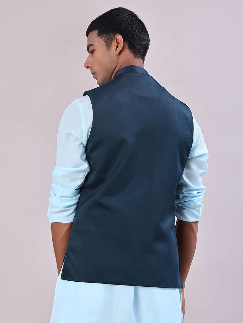 men solid mandarin neck regular fit nehru jacket - 21966340 -  Standard Image - 3