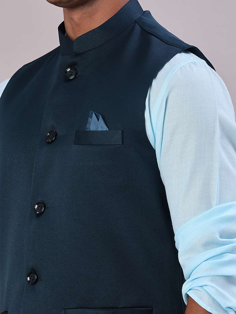 men solid mandarin neck regular fit nehru jacket - 21966340 -  Standard Image - 5
