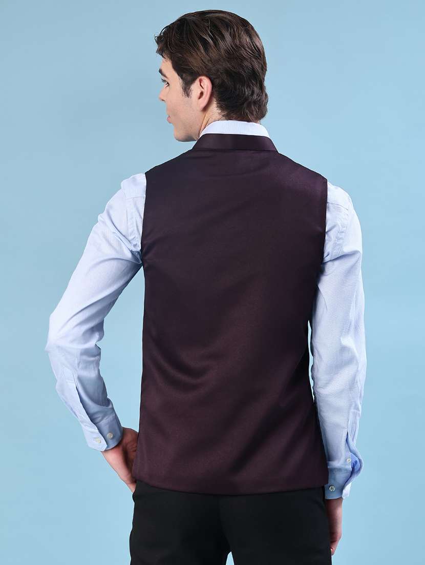 men solid mandarin neck regular fit nehru jacket - 21966341 -  Standard Image - 3