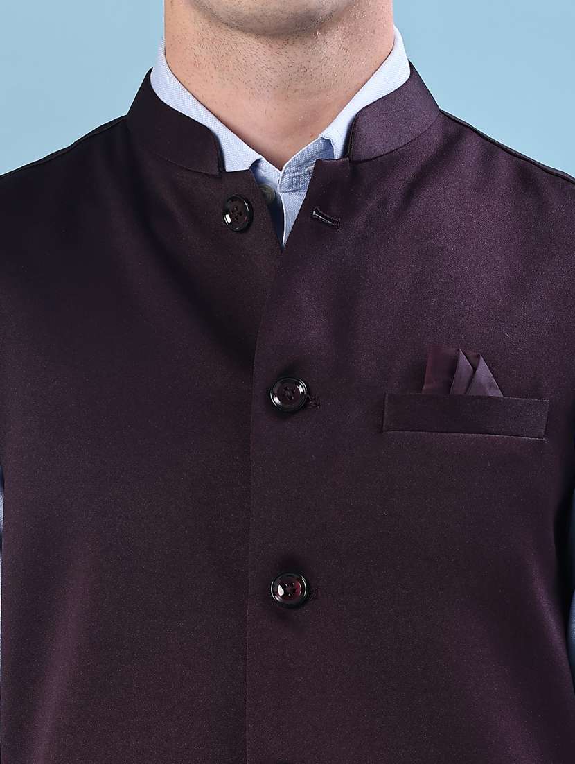 men solid mandarin neck regular fit nehru jacket - 21966341 -  Standard Image - 5