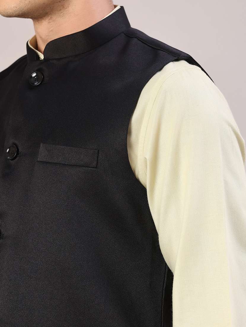 men solid mandarin neck regular fit nehru jacket - 21966342 -  Standard Image - 5