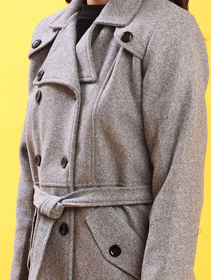 women solid lapel collar trench coat - 21966370 -  Standard Image - 5