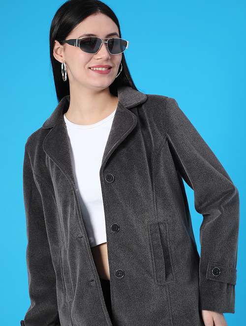 women solid lapel collar regular coat - 21966372 -  Standard Image - 0