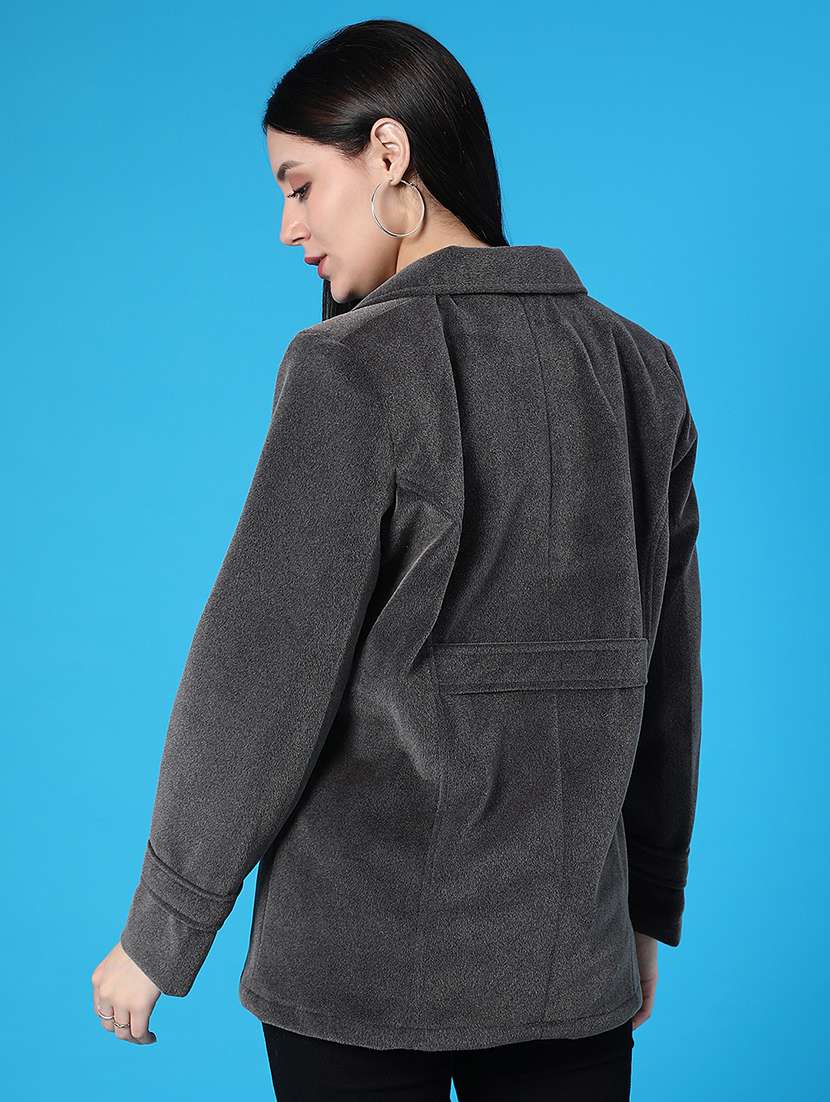 women solid lapel collar regular coat - 21966372 -  Standard Image - 3