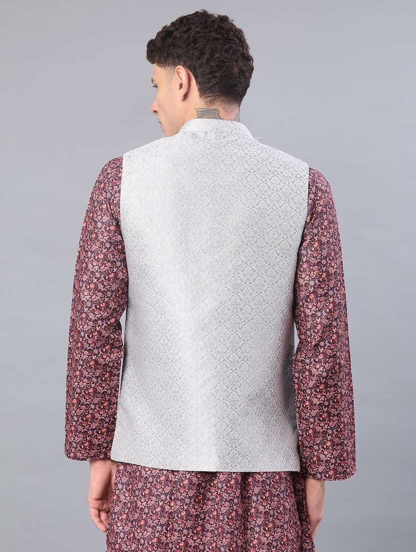 men self design mandarin neck regular fit nehru jacket - 21966422 -  Standard Image - 3