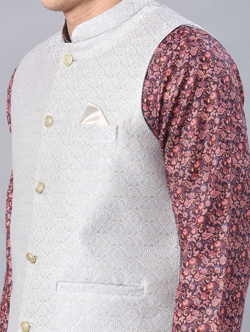 men self design mandarin neck regular fit nehru jacket - 21966422 -  Standard Image - 5