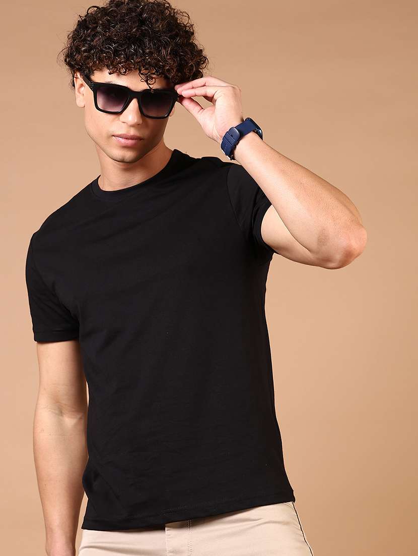 men solid round neck regular fit t-shirt