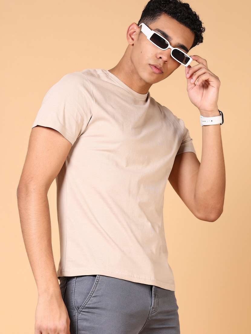 men solid round neck regular fit t-shirt