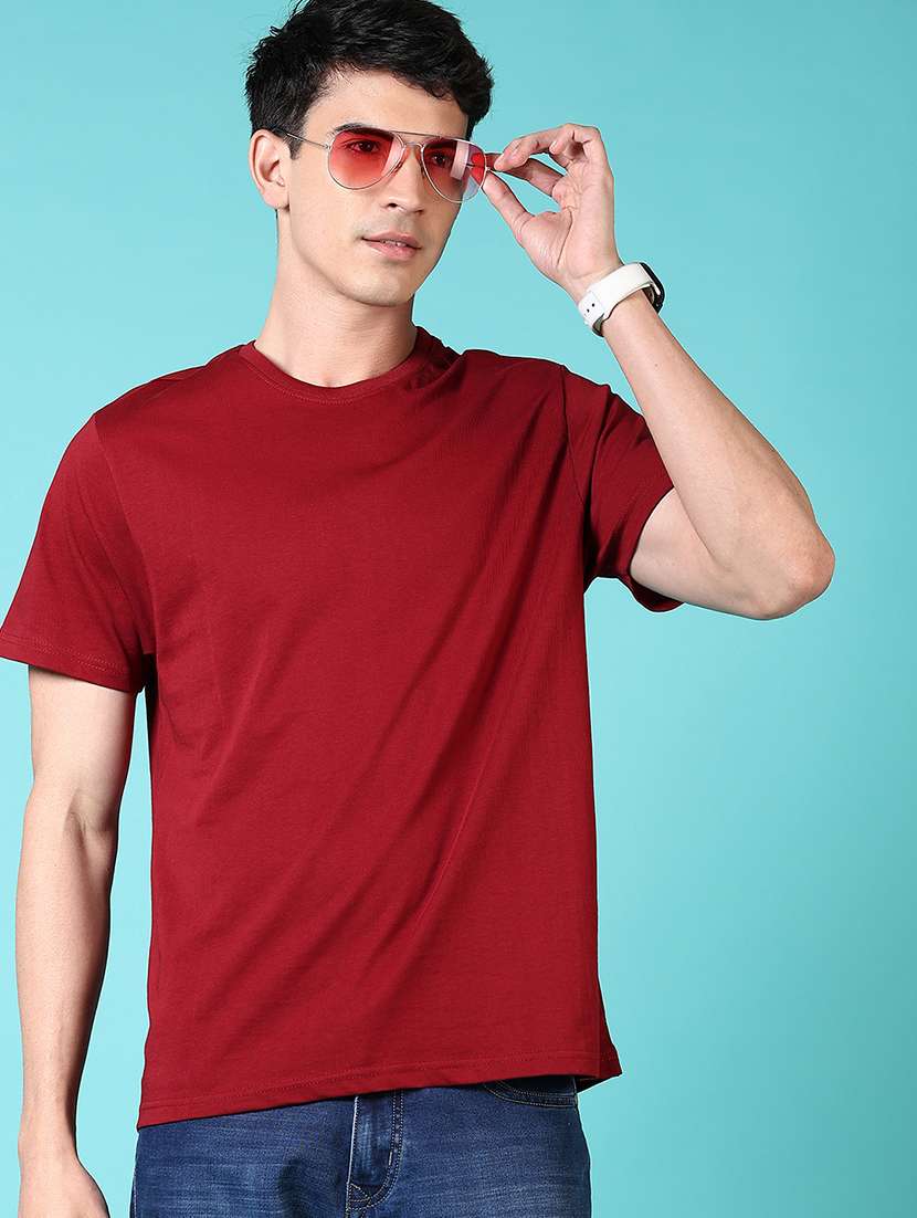 men solid round neck regular fit t-shirt