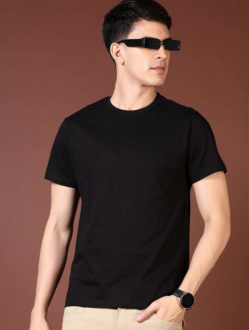 men solid round neck regular fit t-shirt