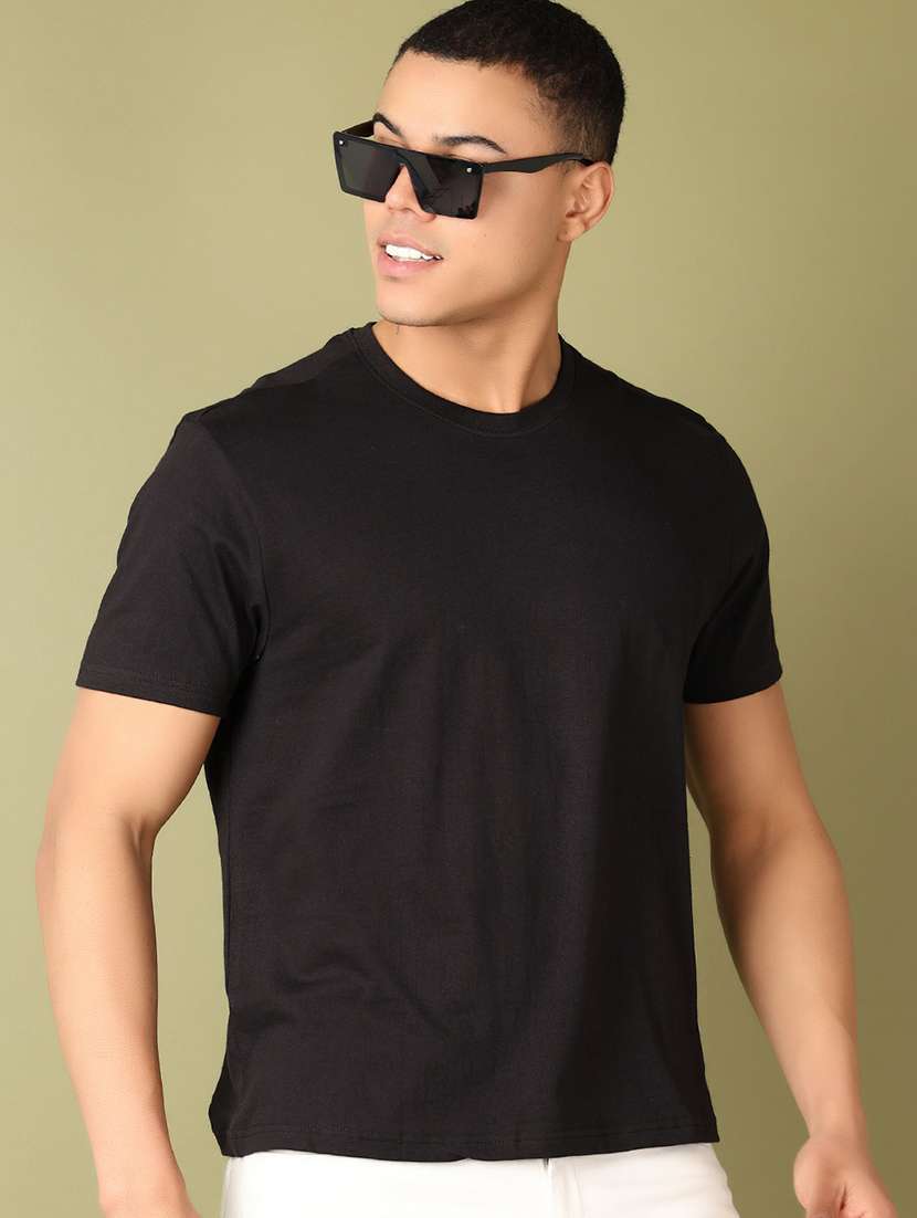 men solid round neck regular fit t-shirt