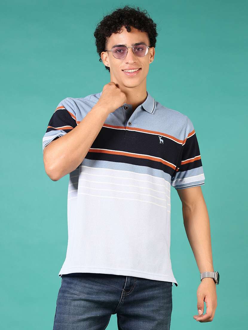 men striped short sleeve regular fit polo t-shirt