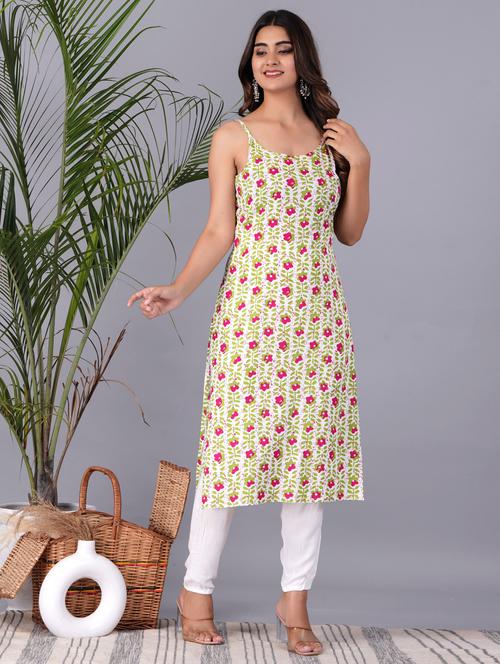 women floral printed sleeveless straight kurta  - 21966645 -  Standard Image - 0