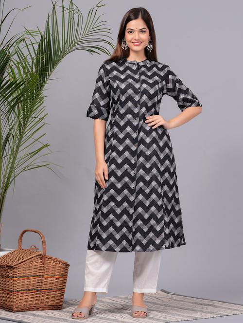 women chevron printed mandarin neck a-line kurta - 21966646 - Standard Image - 0