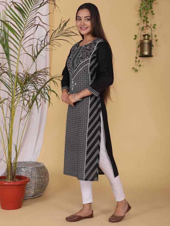 women three quarter sleeve straight kurta - 21966647 - Standard Image - 3