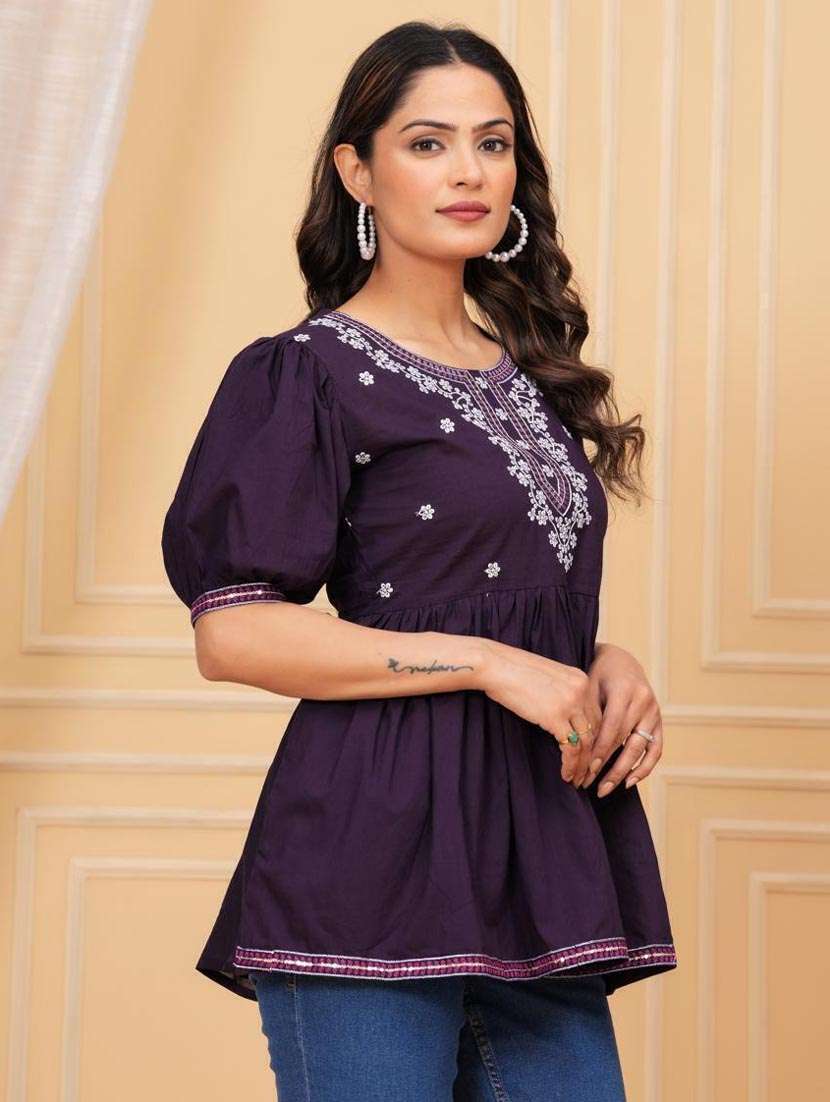 women embroidered puff sleeve ethnic top