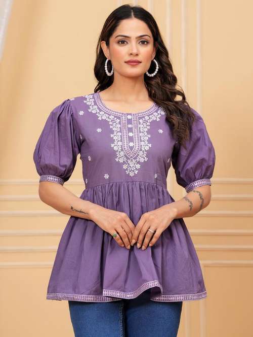 women embroidered puff sleeve ethnic top - 21966658 -  Standard Image - 0