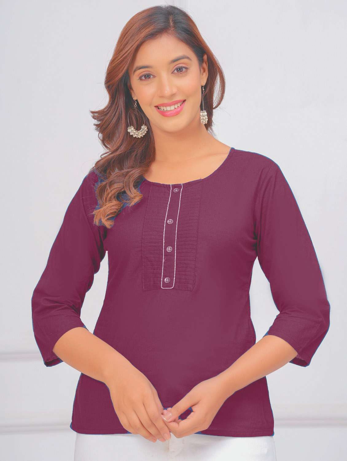 women three quarter sleeve straight kurti - 21966662 - Zoom Image - 0
