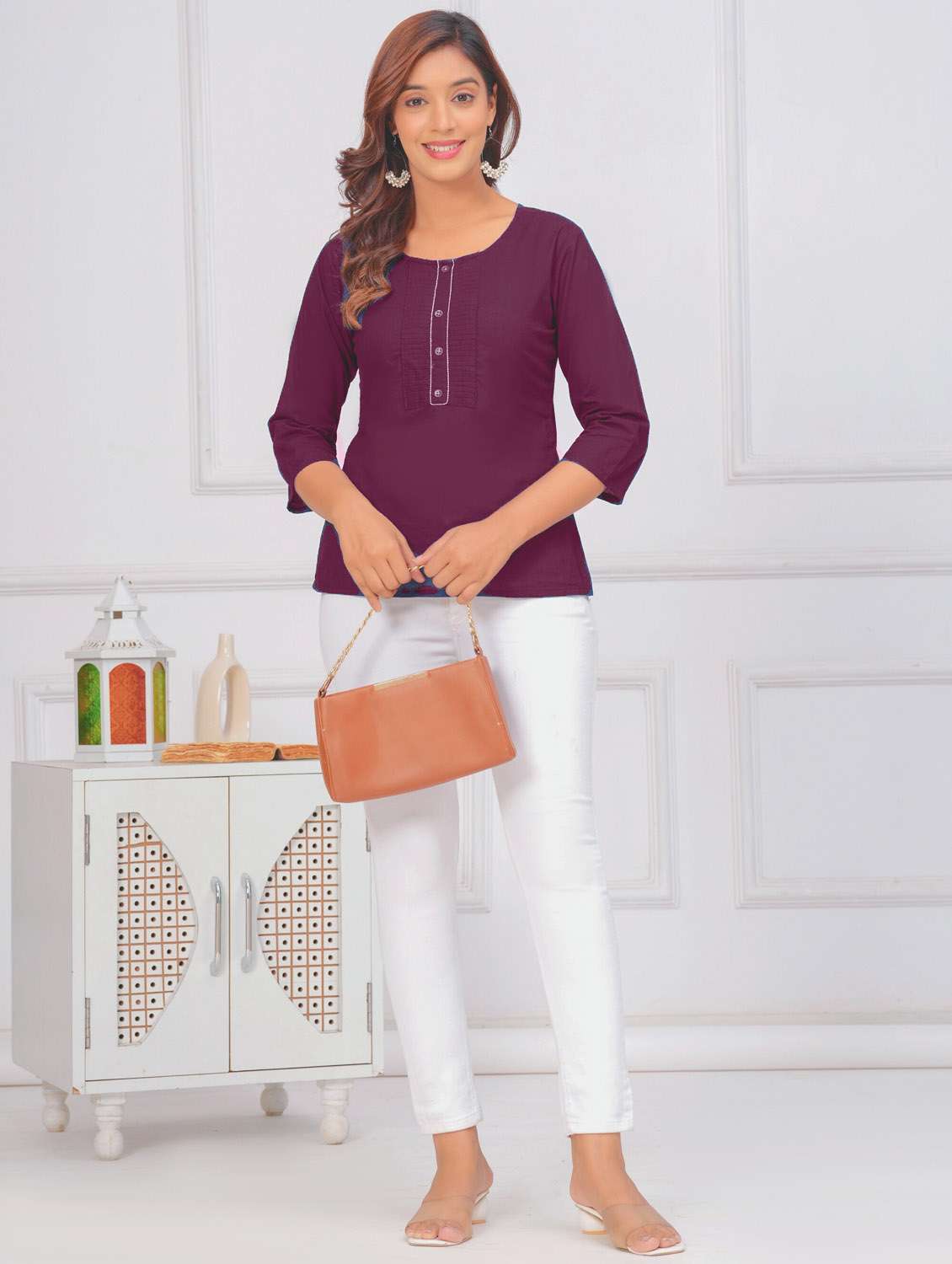 women three quarter sleeve straight kurti - 21966662 - Standard Image - 3