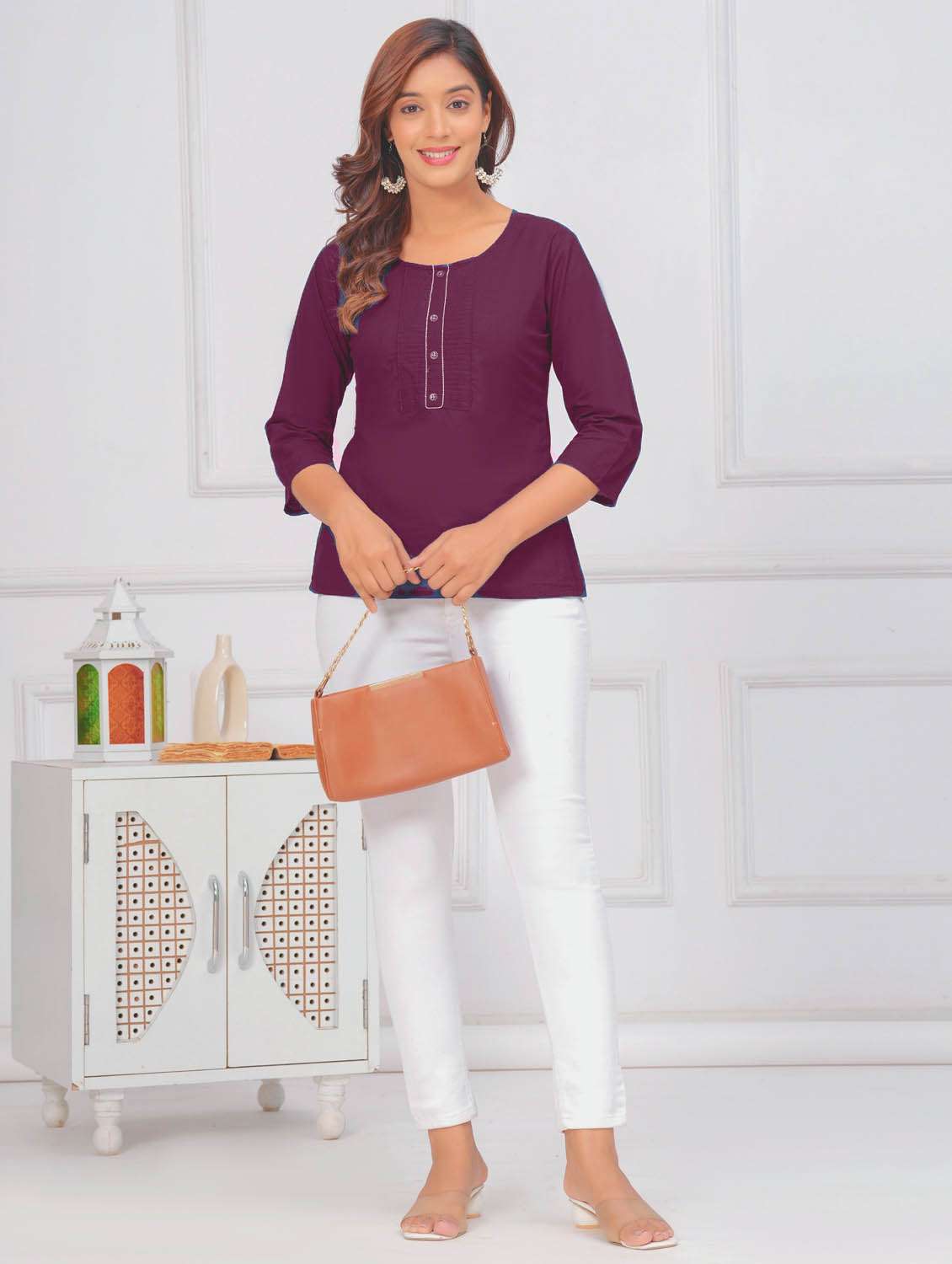 women three quarter sleeve straight kurti - 21966663 - Standard Image - 3