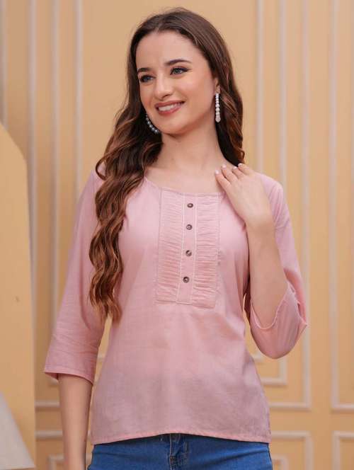 women three quarter sleeve straight kurti - 21966664 - Standard Image - 0